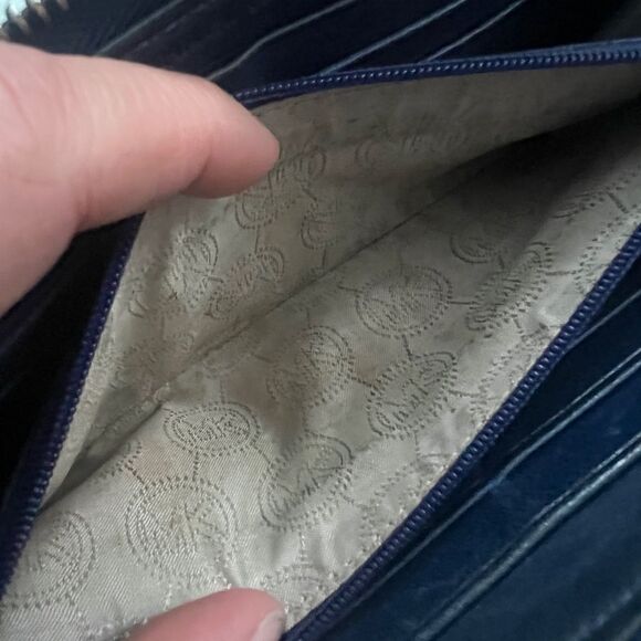 Michael Kors Perforated Zip Around Leather Wallet - Black and Blue - Picture 10 of 11